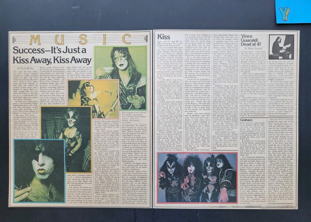 Kiss 2 Page Magazine Clipping 1976