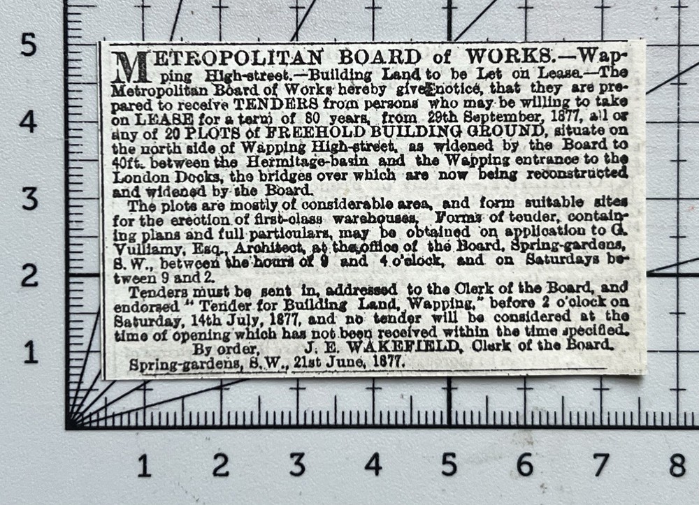 Building Plot Leases - Wapping For Sale - 1877 Cutting 430
