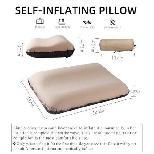 Automatic Inflatable Camping Pillow for Outdoor,Protable Travel Menmory Beige