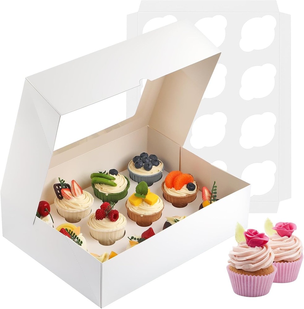 Cupcake Boxes, 2 Pack Disposable Cupcake Containers, Food Grade Cupcake Carri...
