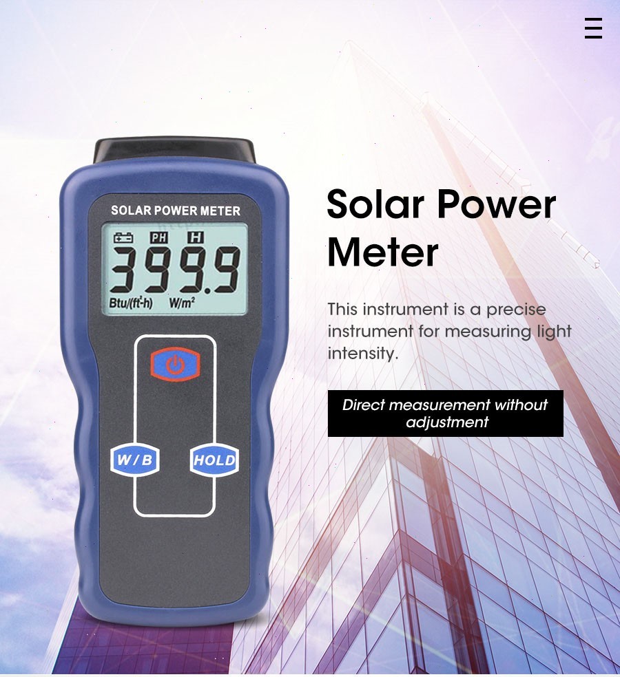 Handheld Solar Power Meter with Range 0.1-1999.9 W/m² Error Range ± (10%R+2dgts)