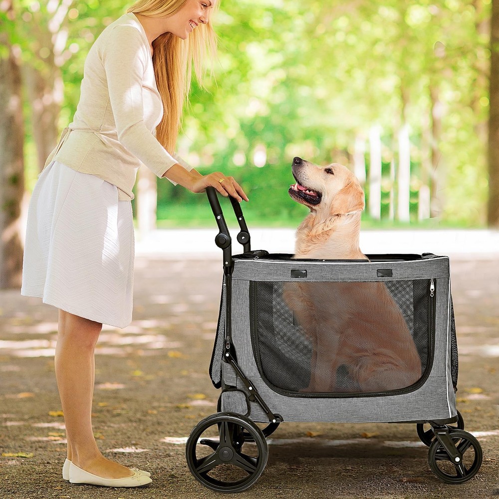 Extra Large Dog Stroller for Large & Medium Dogs, Adjustable Handlebar and Br...