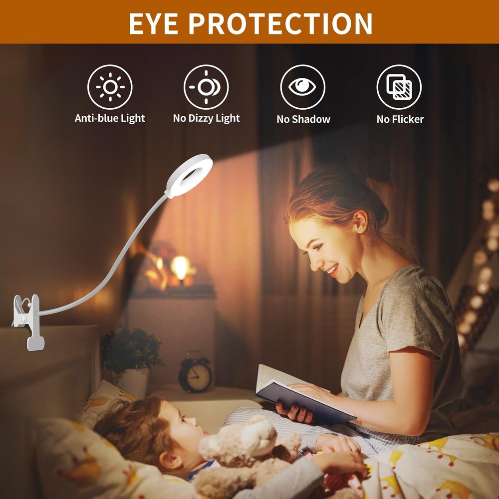 Reading Light USB Clamp Lamp LED Adjustable Gooseneck Bedside Study Lamp White