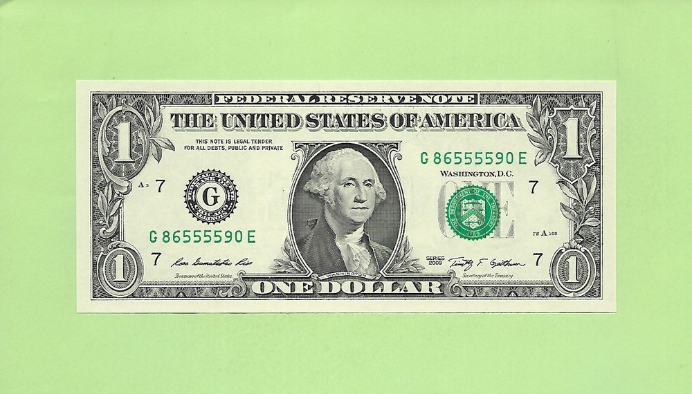 2009 ..UNCIRC $1  G 8655 5590 E  .... 2009  $1  G-E     QUAD NOTE  '5555'