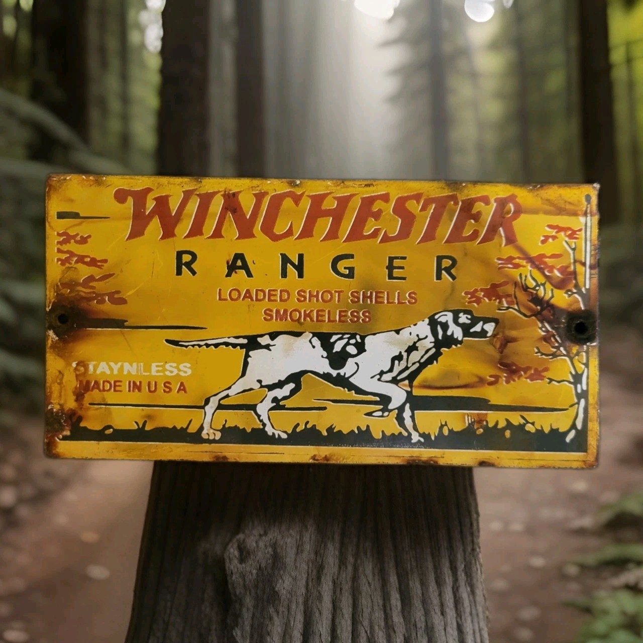 Vintage Winchester Porcelain Sign Ranger Smokeless Smith Wesson Colt Hunting USA