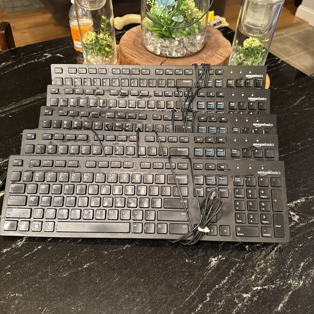 Lot of 5 Amazon Basics Wired Computer Keyboard