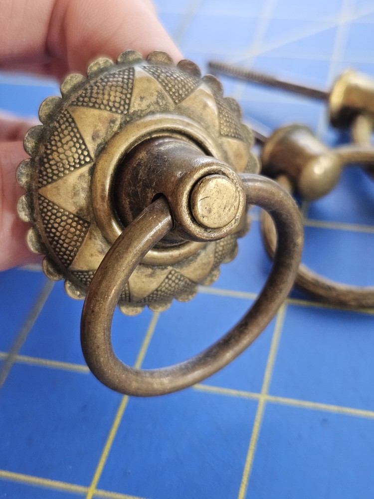 Mixed Lot Antique Brass Ring Drop Knocker Style Drawer Pulls w Round Backplates