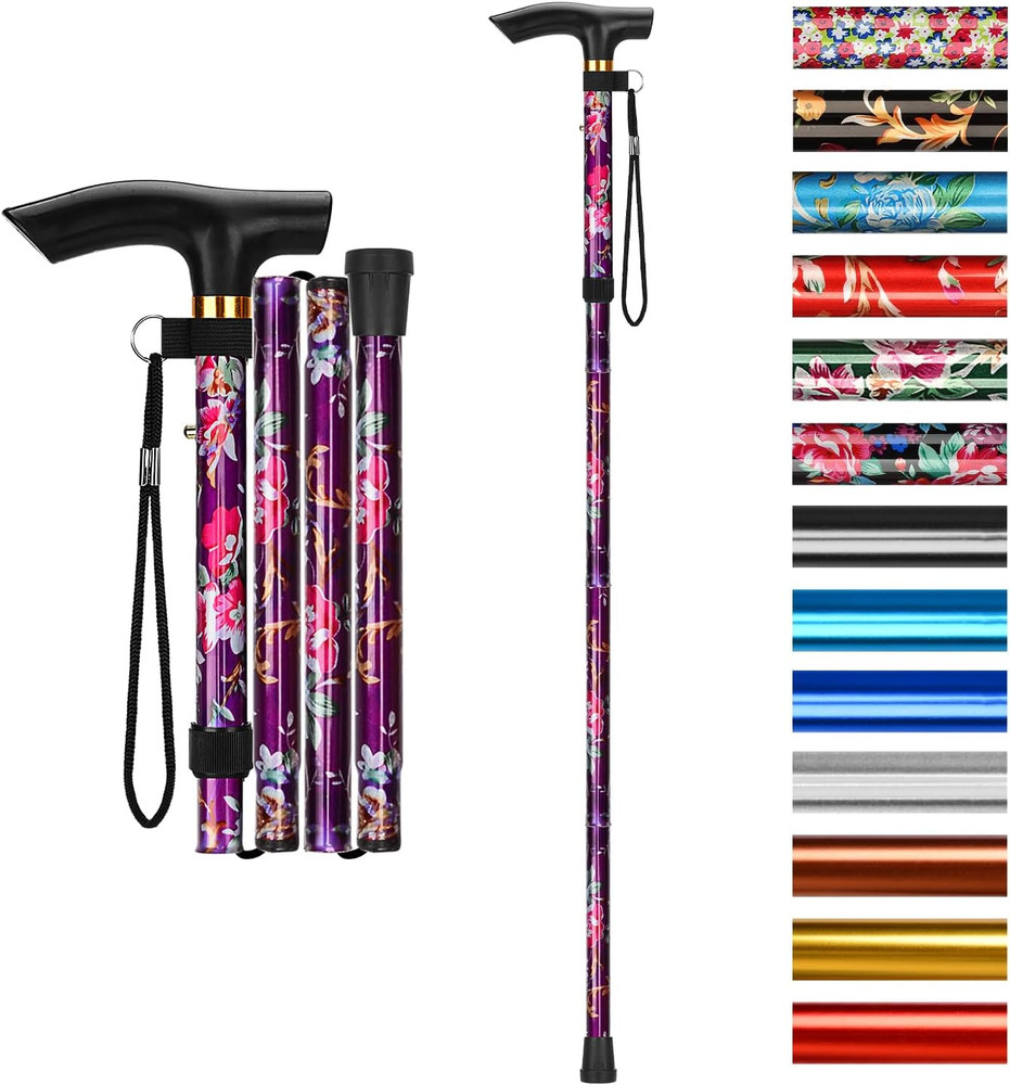 Folding Cane, 5-Level Adjustable Height Walking Stick Lightweight Collapsible Po