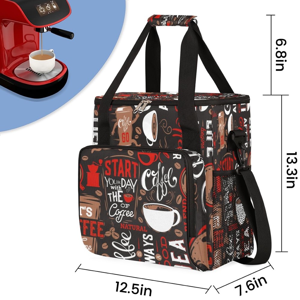 Portable Coffee Brewer Case Compatible Keurig K-Mini Plus Pockets Brown Red