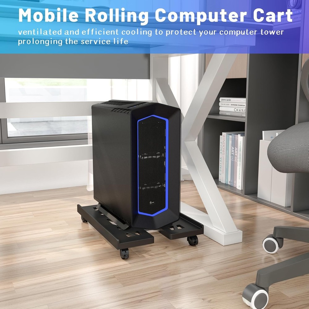Mobile CPU Stand, Rolling Stand Adjustable Computer Cart Black
