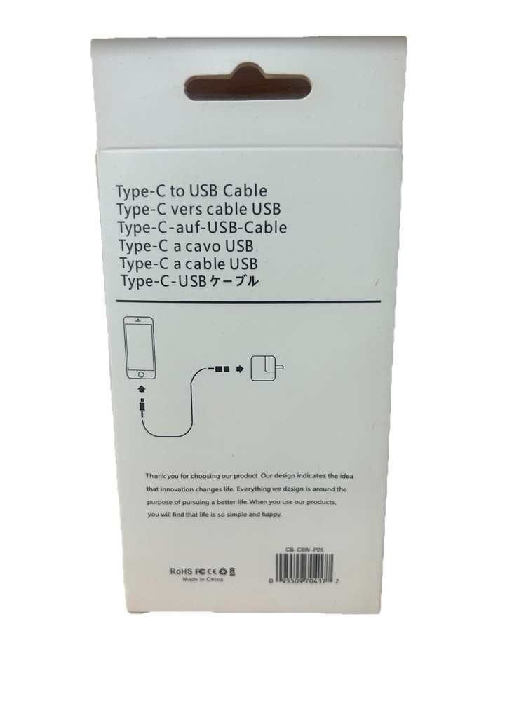 USB Type-C to USB Type-A USB Cable 5FT White 1:1 Connection Split CB-CSW-P25