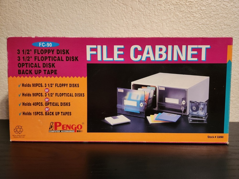 PENGO FILE Cabinet 3 1/2” Floppy Disk, Floptical Disk 2 Cabinets One New