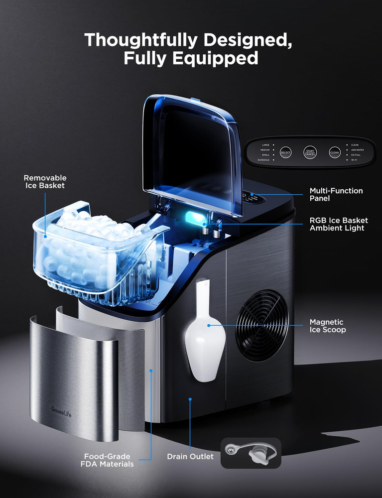 Smart Ice Maker Countertop, Portable Ice Machine with Voice Control, 9 Ice Cubes