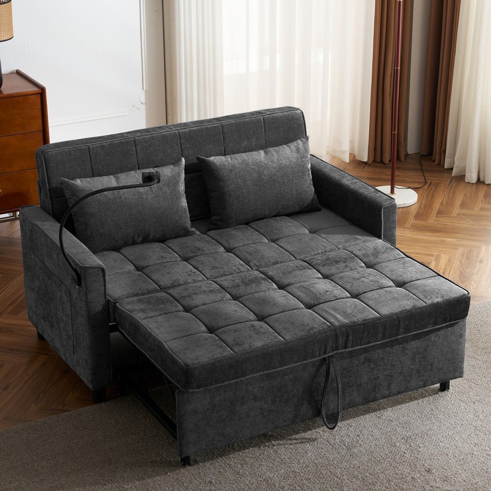 56.9'' Convertible Sleeper Sofa Bed Loveseat Sofa with Pull Out Bed & USB Ports