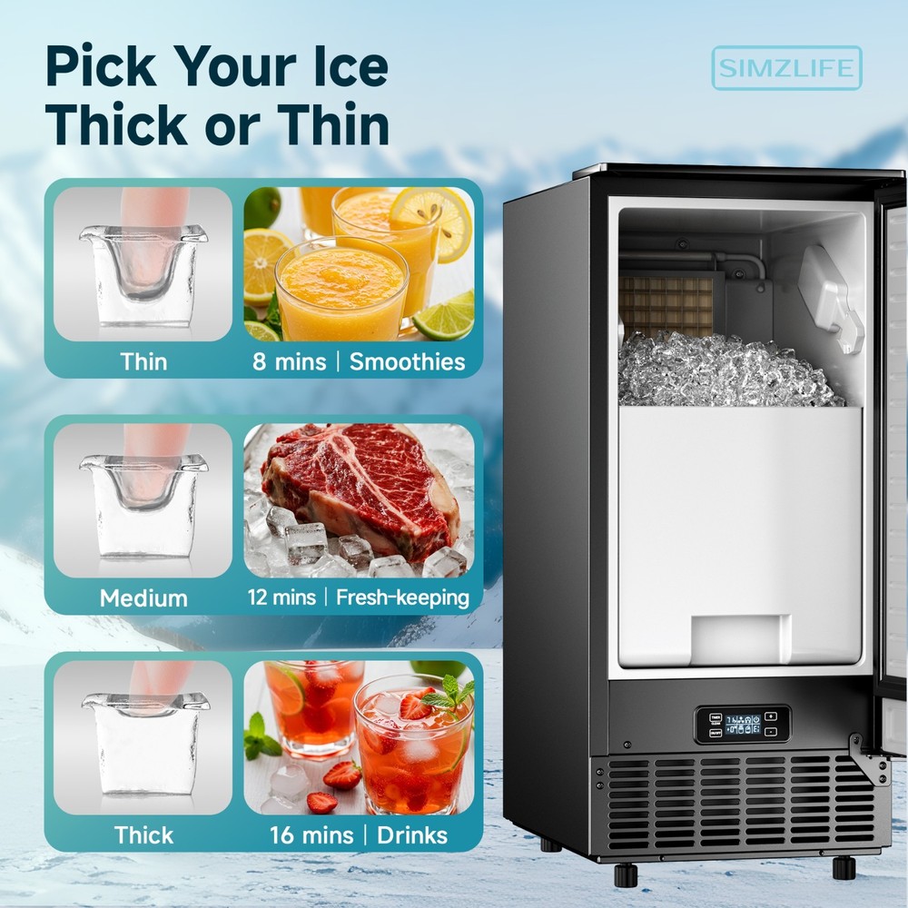 15" W Commerical Ice Maker Machine, 80 Lb/Day Auto-Cleaning & 24H Timer