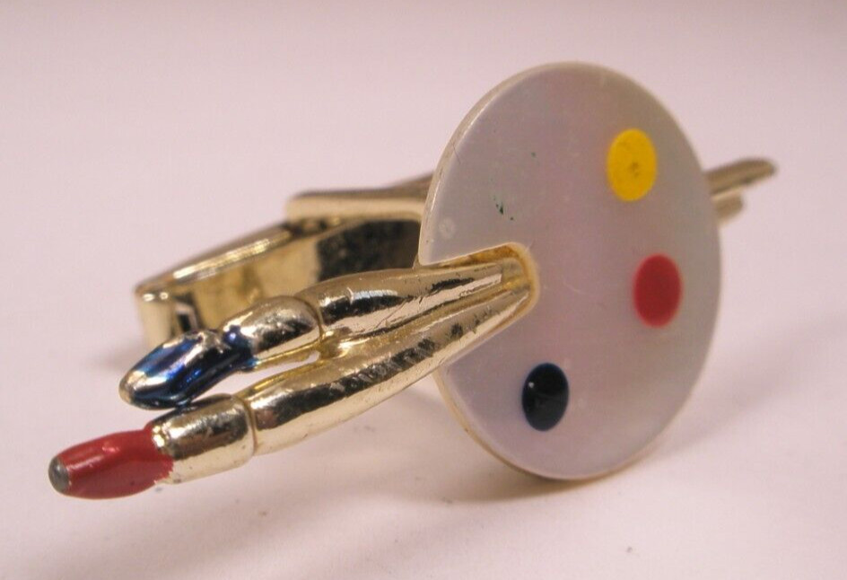 Painters Pallet & Brushes SINGLE Vintage Cuff Link replace lost/broken zh17