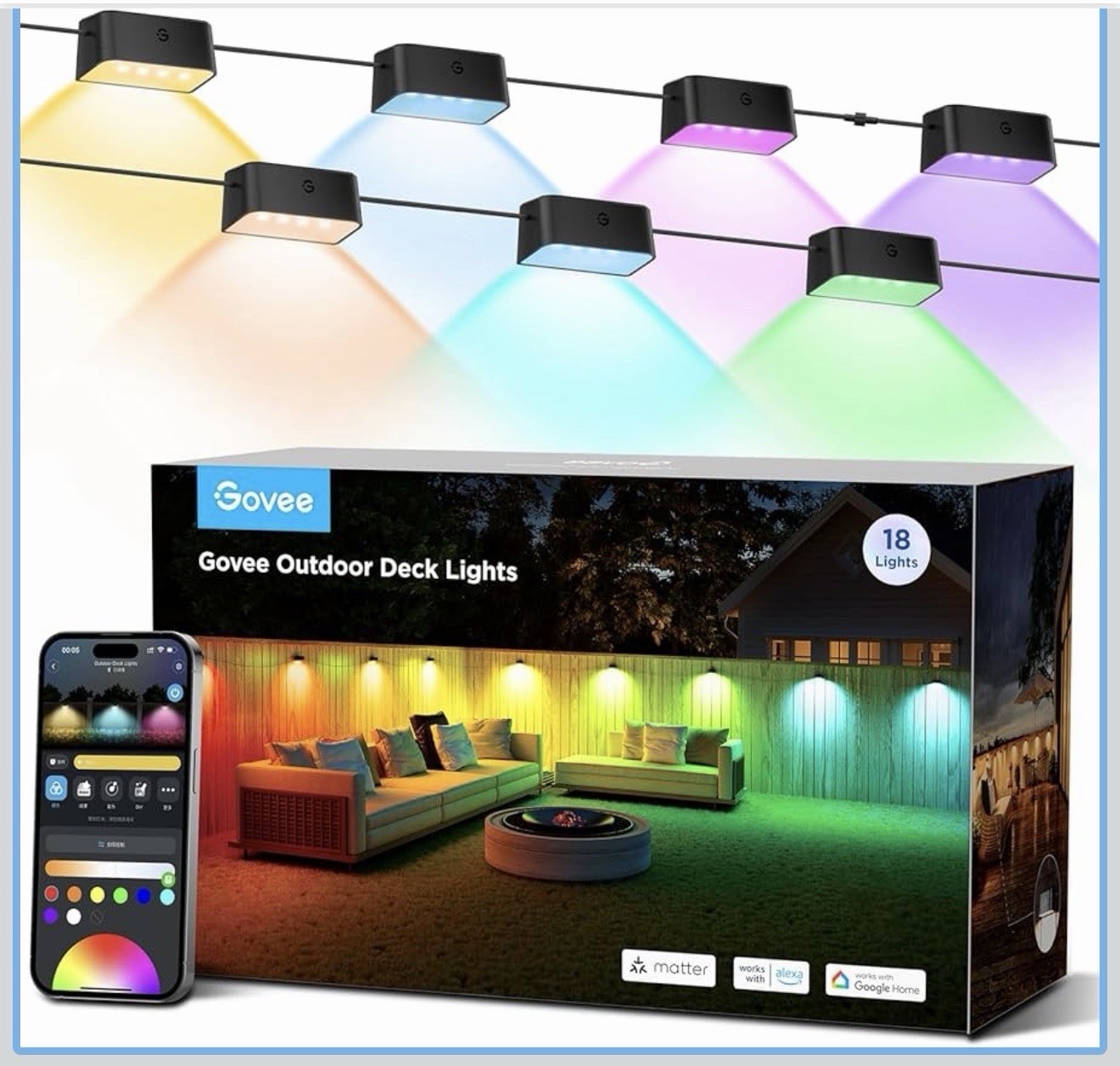 Govee Outdoor Deck Lights, Smart WiFi Outdoor Lights Work with Alexa 18 Lights