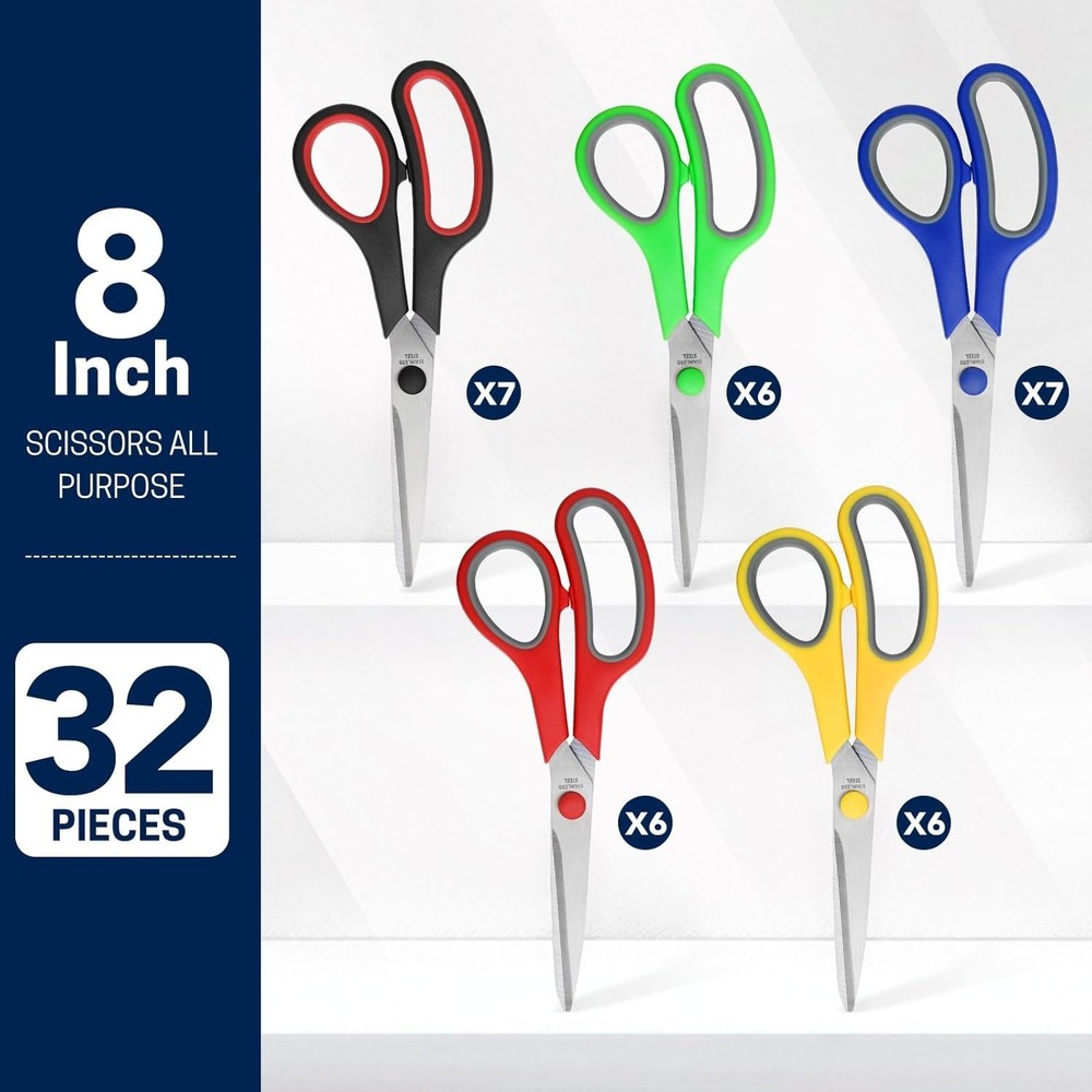 Scissors Bulk Set of 32-Pack, 8" All Purpose Multipurpose Sharp Sewing Craft ...