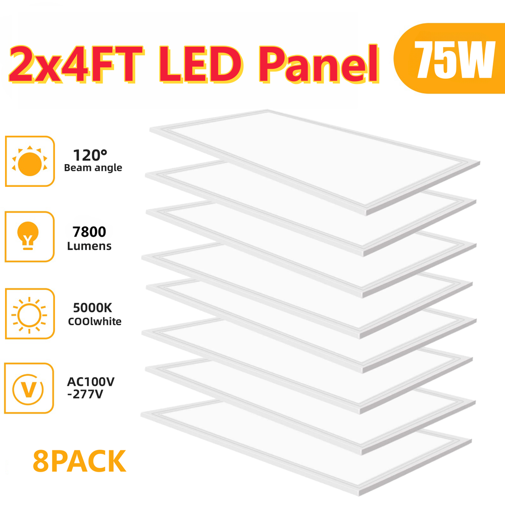 8 Pack 2X4 FT LED Panel Lights, Dimmable 2x4 FT LED Flat Panel Troffer Light 75W