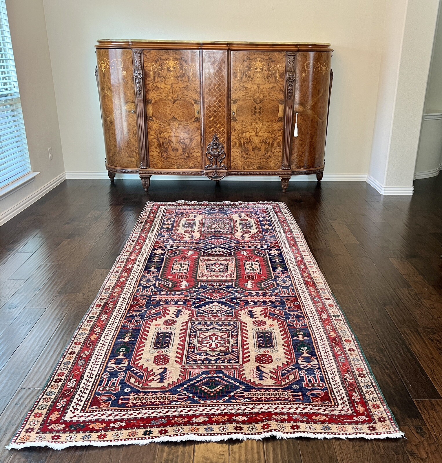 Vintage Geometric Meshkin 10 ft Runner Rug Hand-knotted Traditional/Transitional