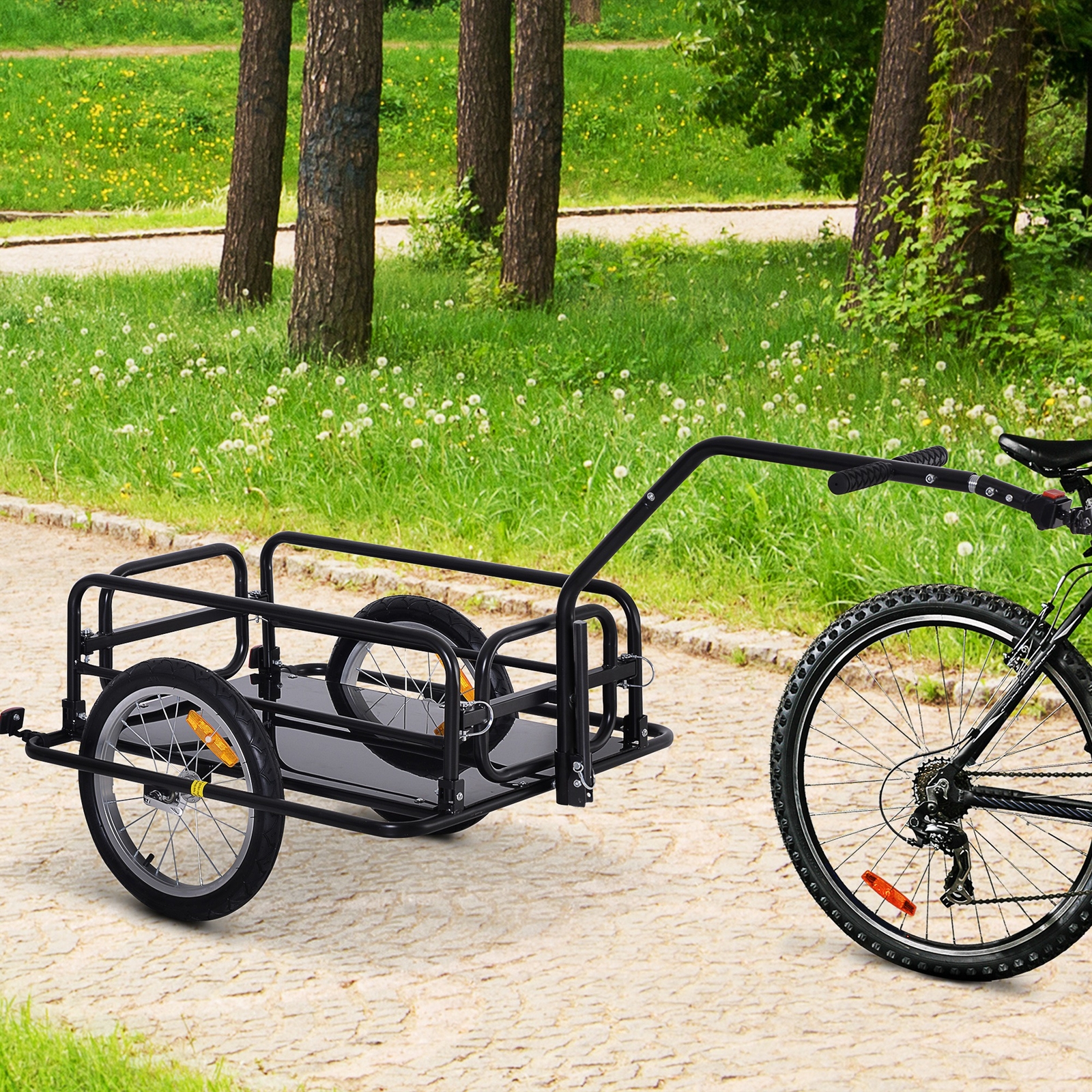 Folding Bicycle Cargo Storage Cart and Luggage Trailer with Hitch - Black