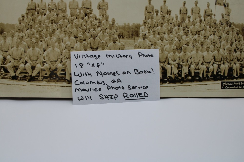 Vintage Military Group Photo, 18x8 Columbus, GA, Names on Back! WWII era Maurice