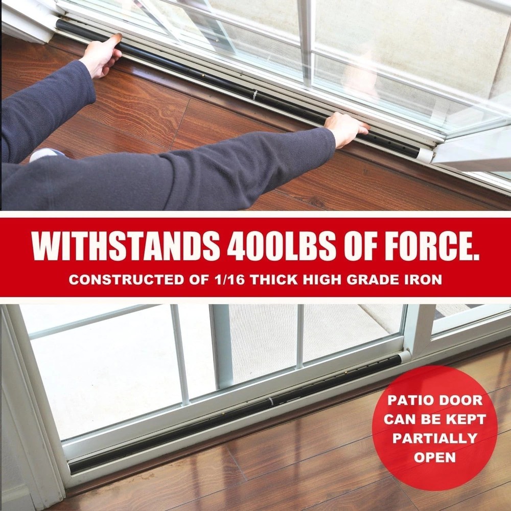 2-in-1 Door Security Bar - Heavy Duty Iron Construction