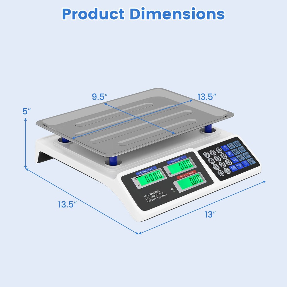 66lb Price Computing Scale w/ Dual LCD Displays & Rechargeable Battery