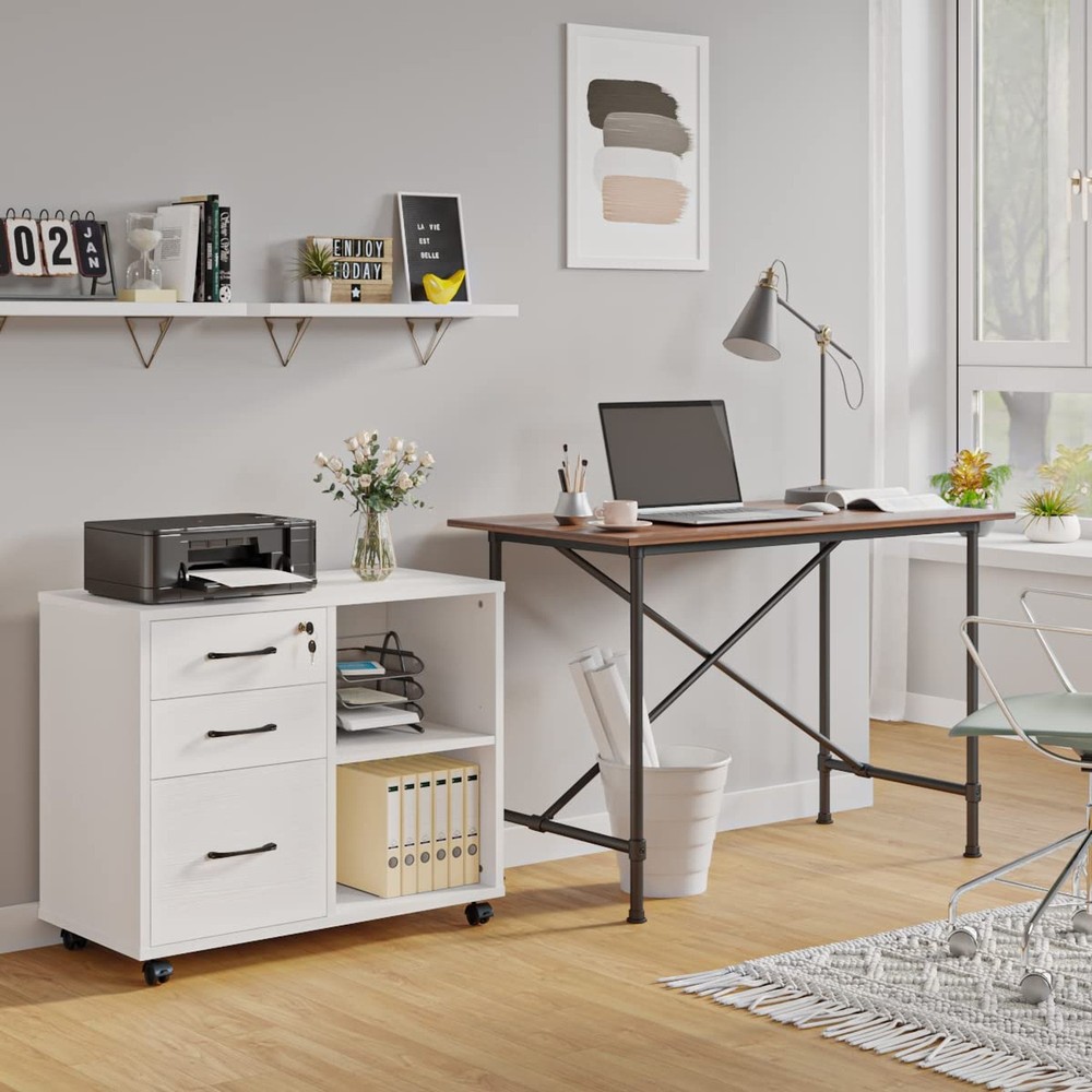 Panana 3 Drawer Office File Cabinets, Mobile Lateral Printer Stand with Open ...