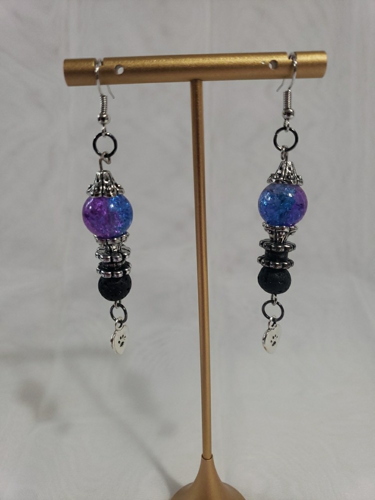 Long Dangly ❤ My Cat/Lava Stone Diffusing Earrings Handmade