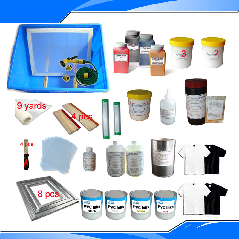 TECHTONGDA 4 Colors Screen Printing Materials Kit with Ink Squeegee