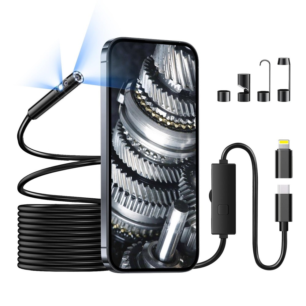 Endoscope Camera with Light, 1920P Borescope Camera with 8+1 Adjustable LED L...