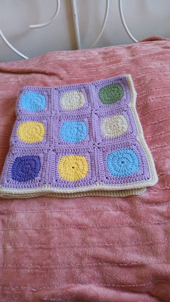 Handmade Crocheted Afghan Granny Square Lavender Multicolor