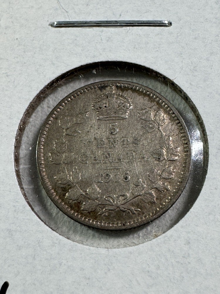 1916 Canada 5 Cents Small Silver Coin Cleaned