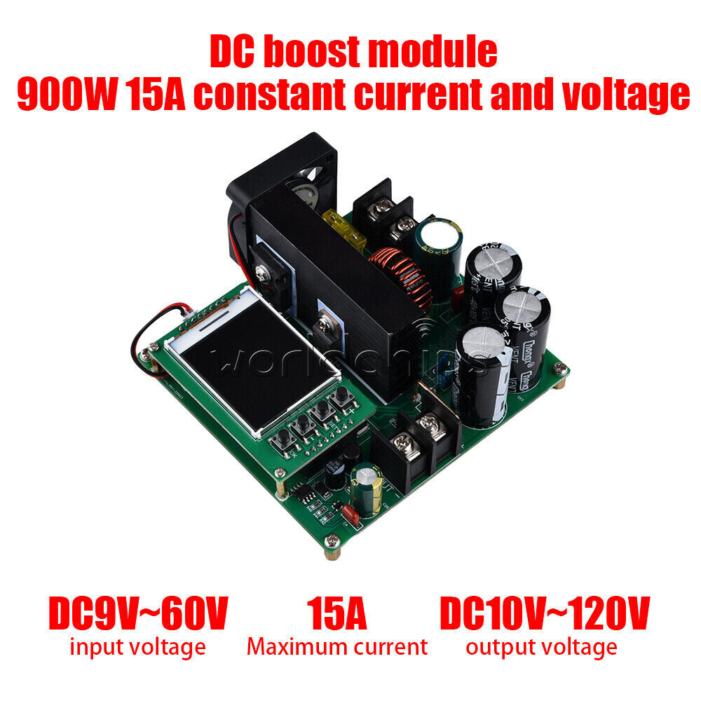 DC9V~60V 900W 15A CNC LCD Display Constant Current Voltage DC Boost Module New