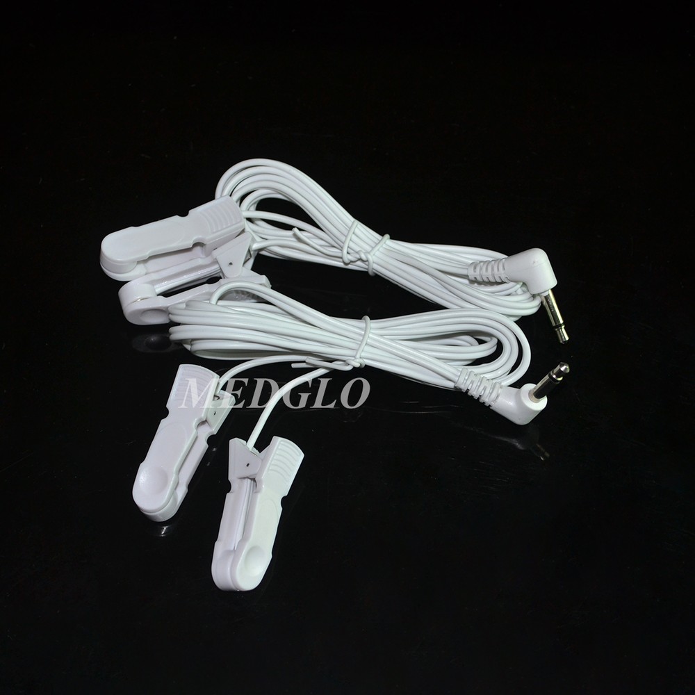 2pcs Breast & Ear clip Electrode Lead Wires Jack DC 3.5mm Replacement Cables
