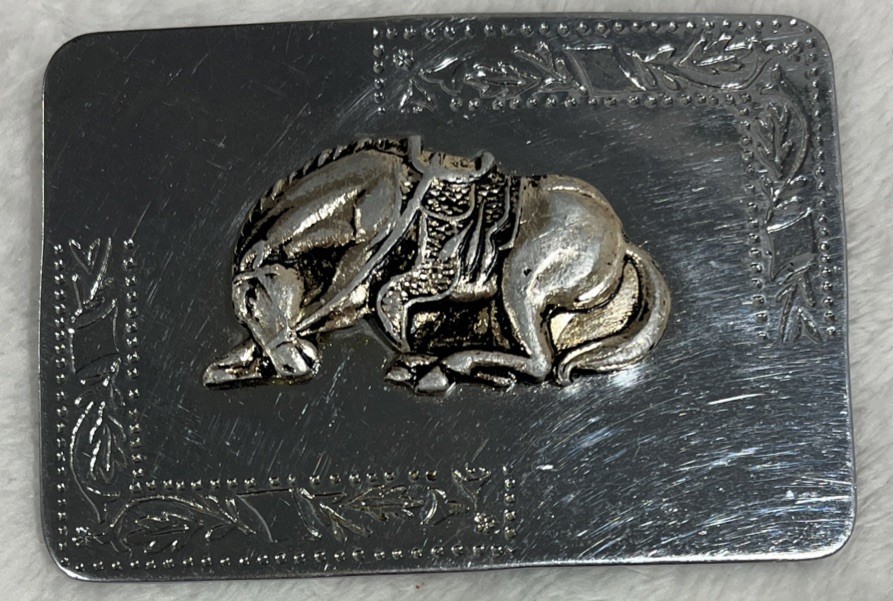 Raised Horse Bowing Saddle Belt Buckle