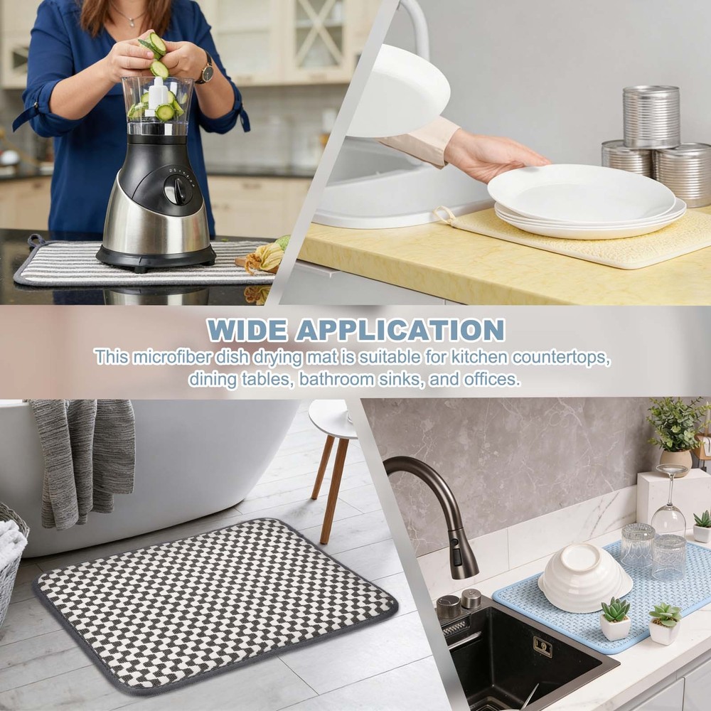 Microfiber Dish Drying Mat,16 x 12 Inch Thick Wave Pattern, White