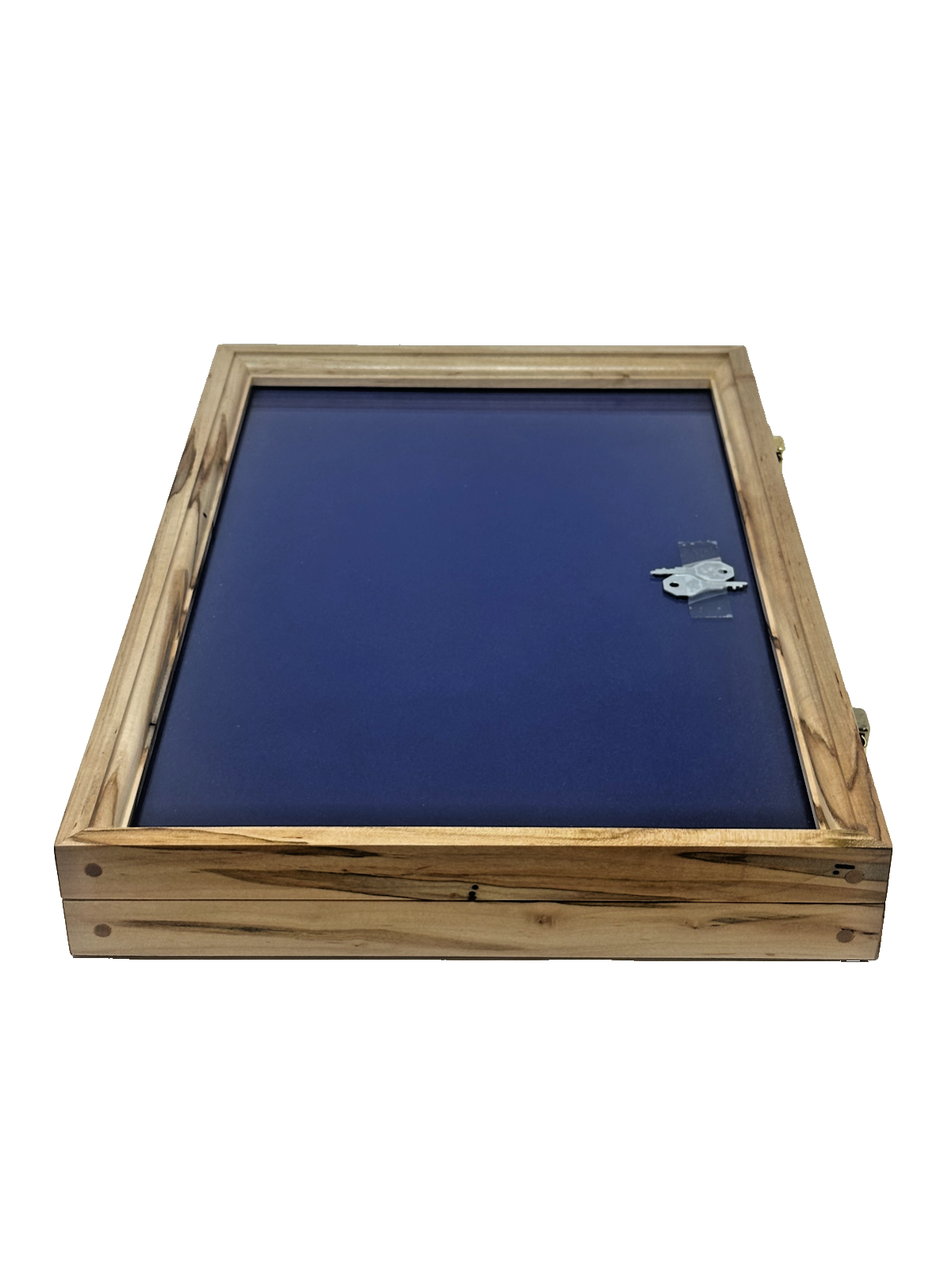 Maple Wood Display Case 12 x 18 x 2 with Blue Liner for Arrowheads Knives Coins