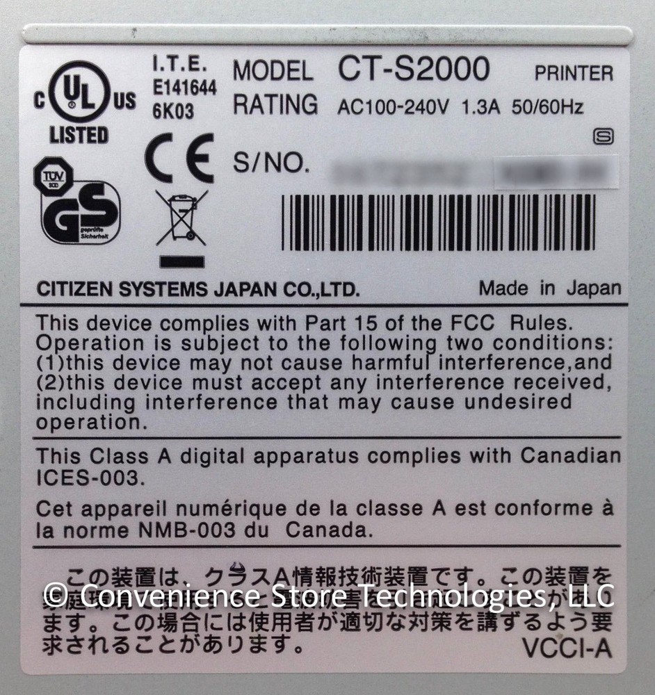 VeriFone Citizen RJV-3200 TM-U950 Replacement Thermal Receipt Printer Ruby CPU5