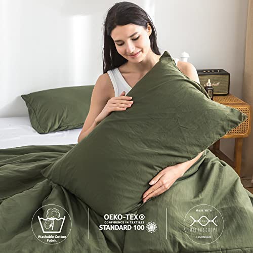 Ultra-Soft Queen Washed Bedding Comforter Sets Full/Queen Dark Olive Green
