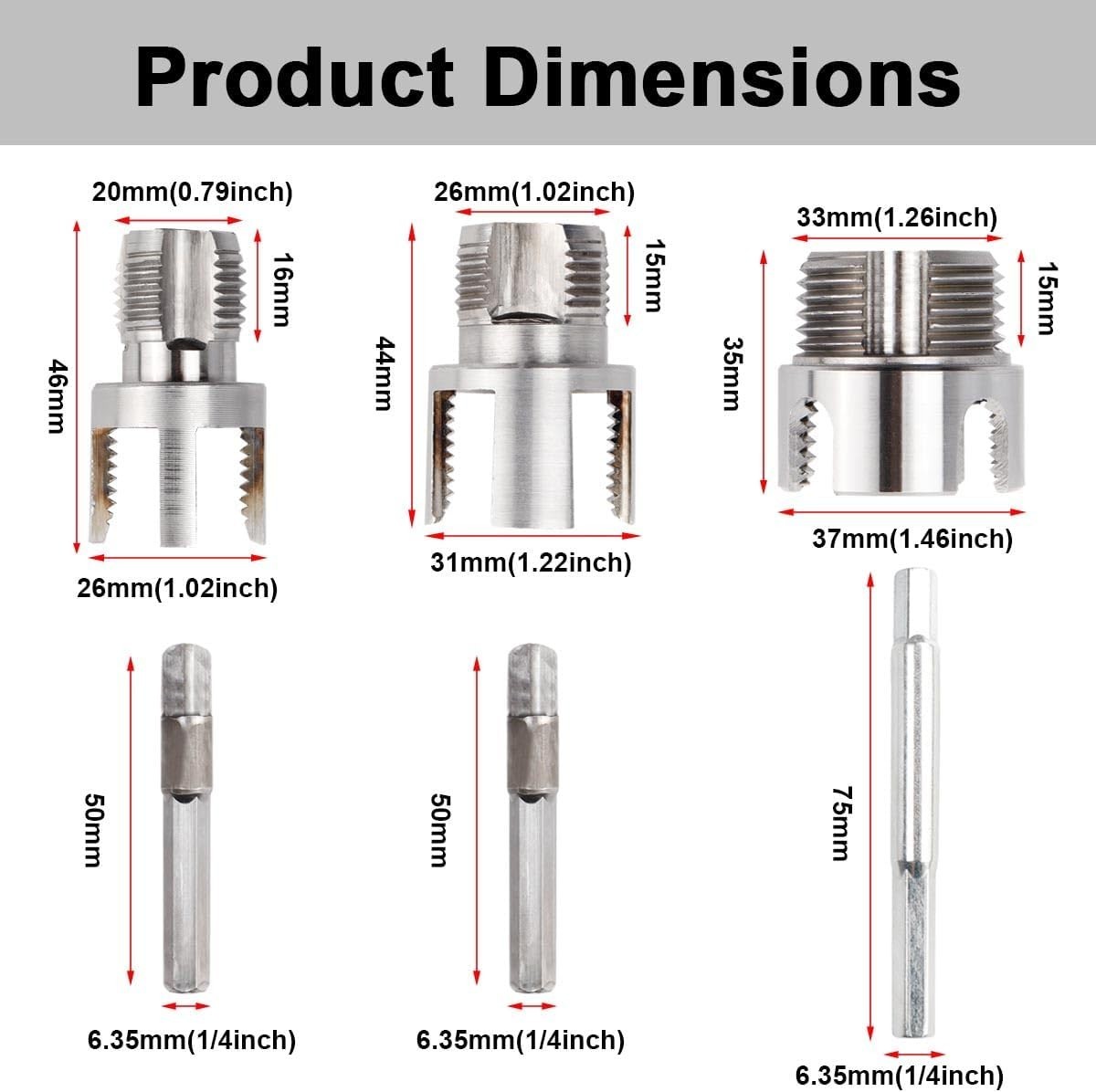 3Pcs PVC Pipe Threader Kit 1/2" 3/4" 1" NPT, Integrated Internal & External Pipe