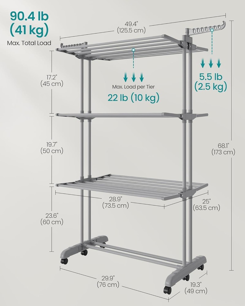 4 Tier Drying Rack, Foldable Drying Rack, Rolling Clothes Rack, Drying Racks