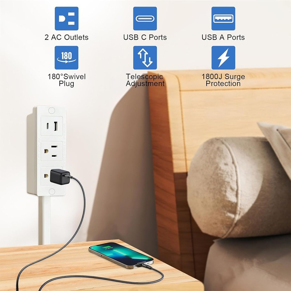 Electrical Outlet Expander Power Socket Rotating Extender Sofas Nightstands Des~