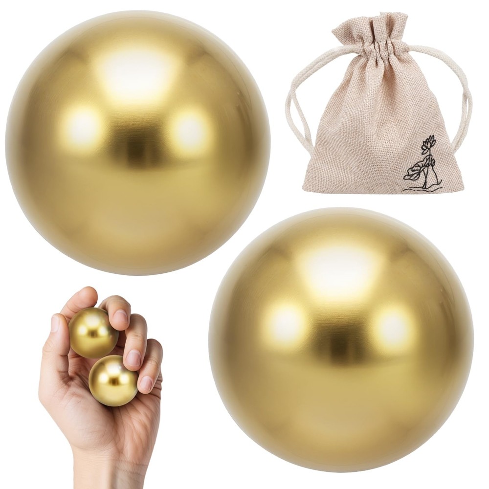 2 PCS Brass Exercise Balls, Brass Hand Exercise Balls, Baoding Balls, Metal P...
