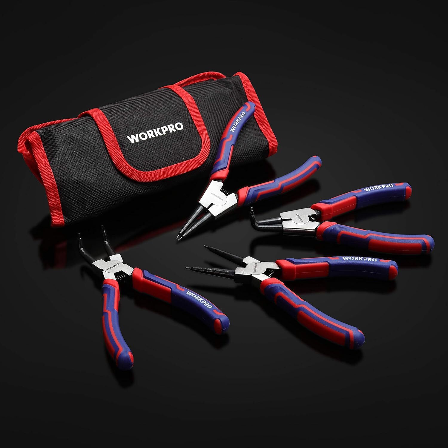 WORKPRO 4PCS Heavy Duty Snap Ring Pliers Set Included Cr-V Steel w/Storage Pouch