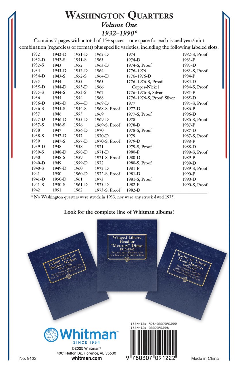 Washington Quarter Set – Guide Book + 2 Whitman Albums 1932–1998 Collection