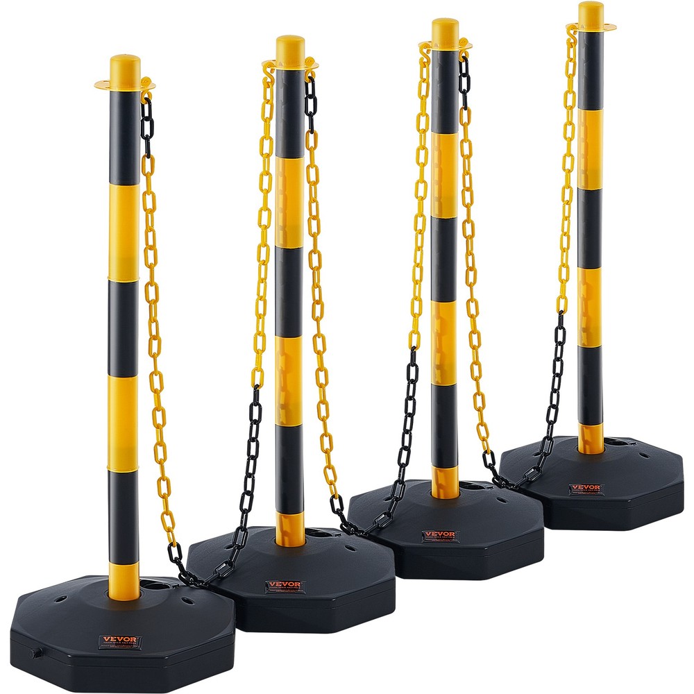 Uimoso 4PCs Traffic Delineator Post Cones Fillable Base 8FT Chain Adjustable