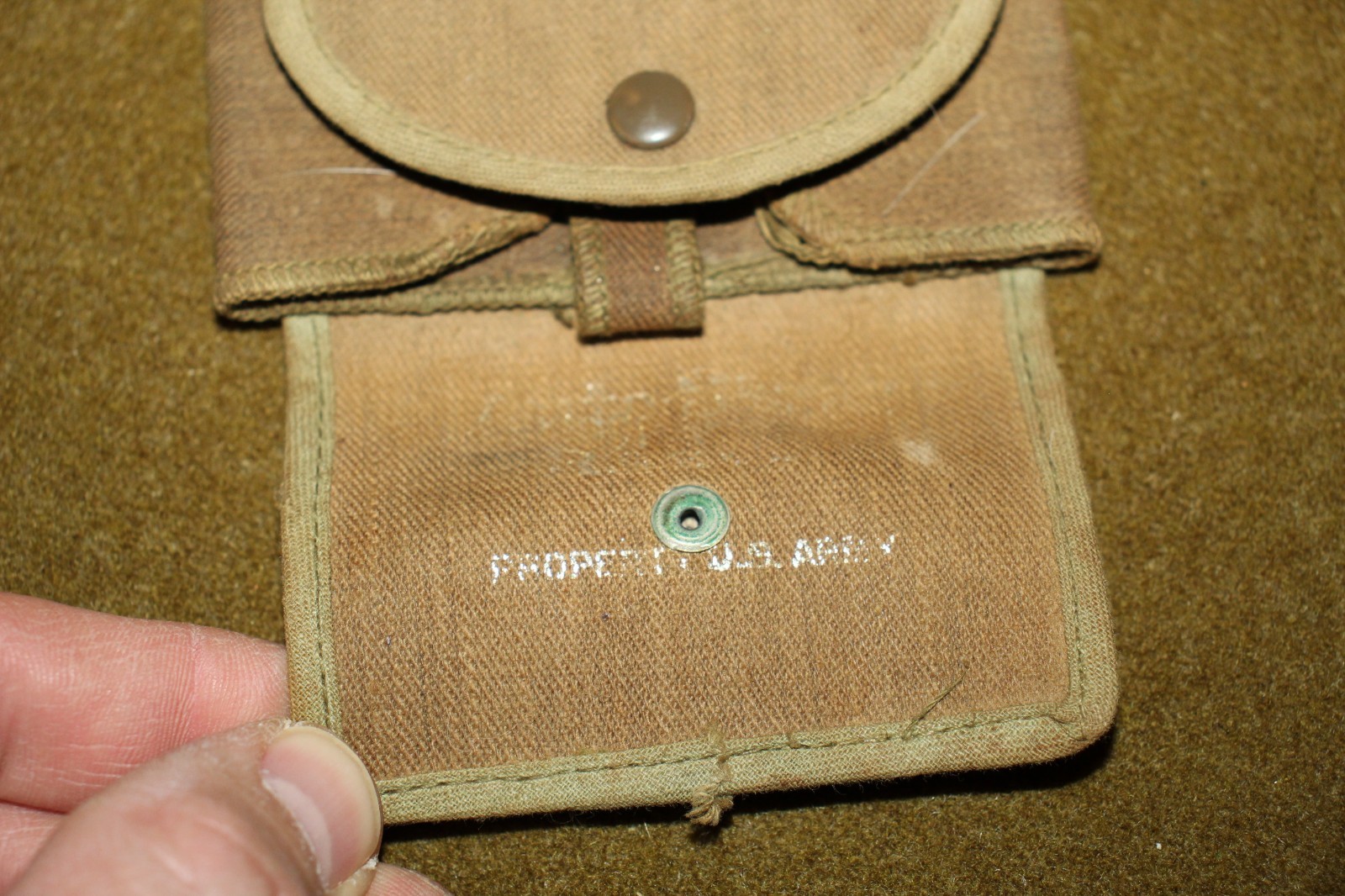 Original WW2 U.S. Army GI's Named OD Canvas Shaving Kit Storage Pouch, Empty