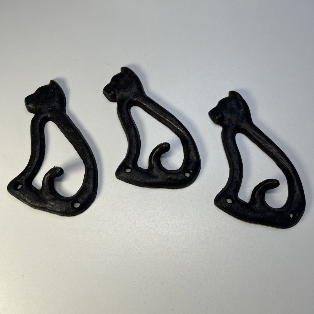 Cast Iron Cat Tail Wall Hook Rack 3 Hooks Key Leash Holder Coat Hat